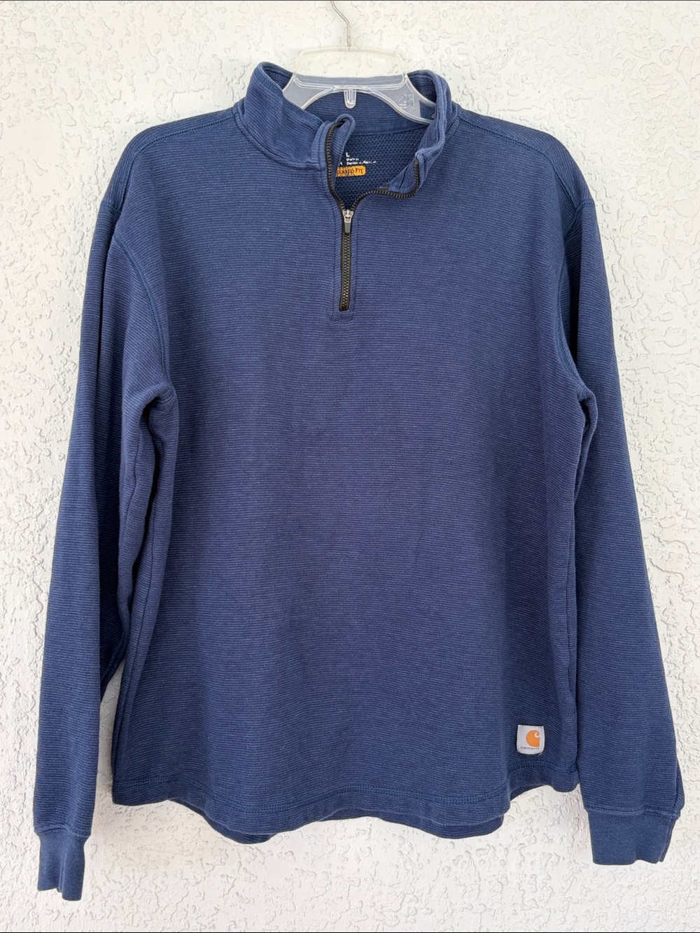 Carhartt Navy Half-Zip Waffle Knit Pullover relaxed fit size L